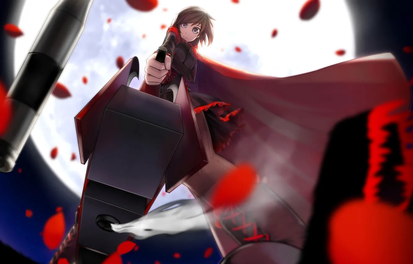 Photo wallpaper weapons, shot, red, white, black, the full moon, sleeve, yellow