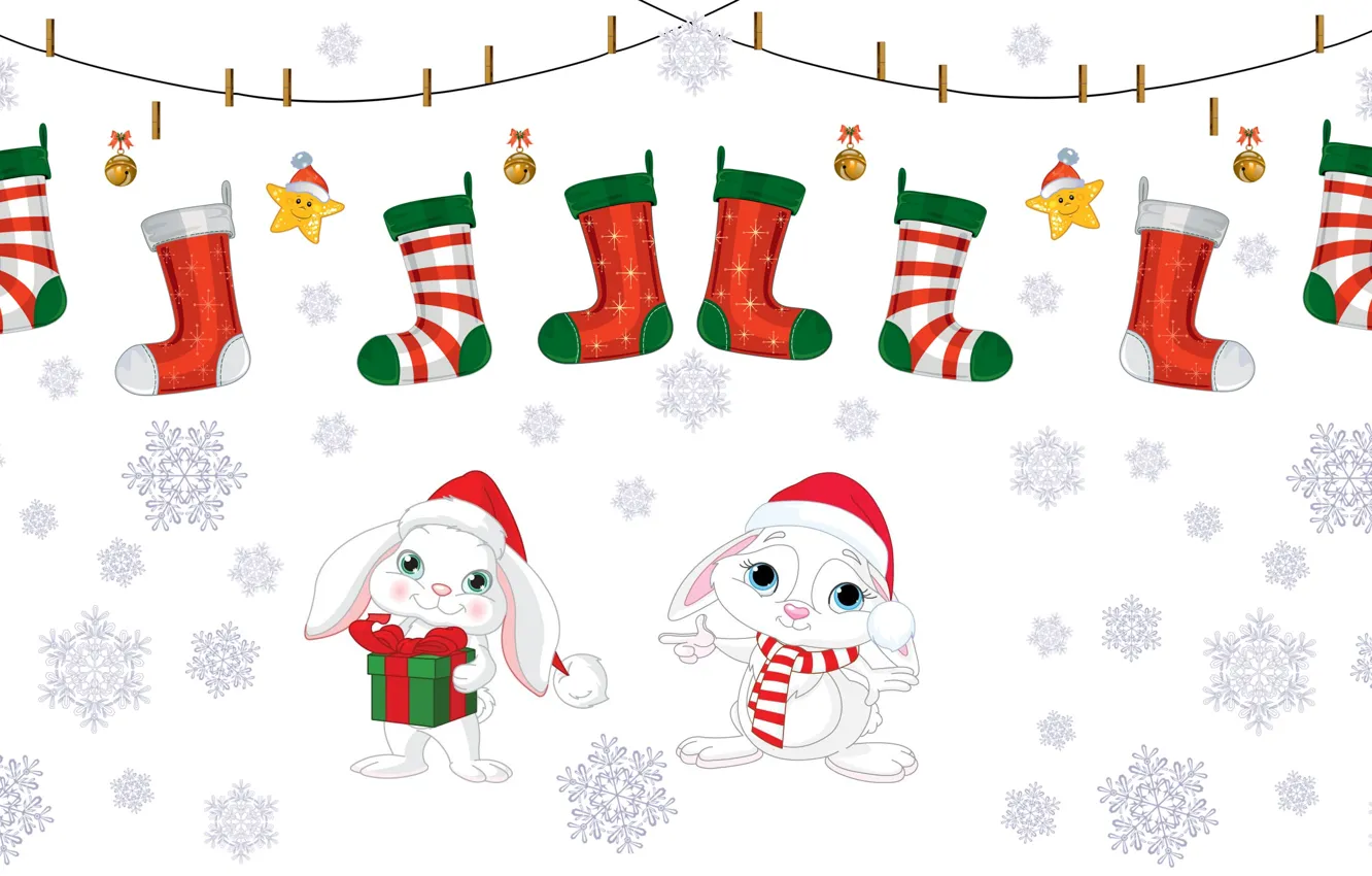 Photo wallpaper holiday, gift, vector, sock, art, New year, Bunny, children's