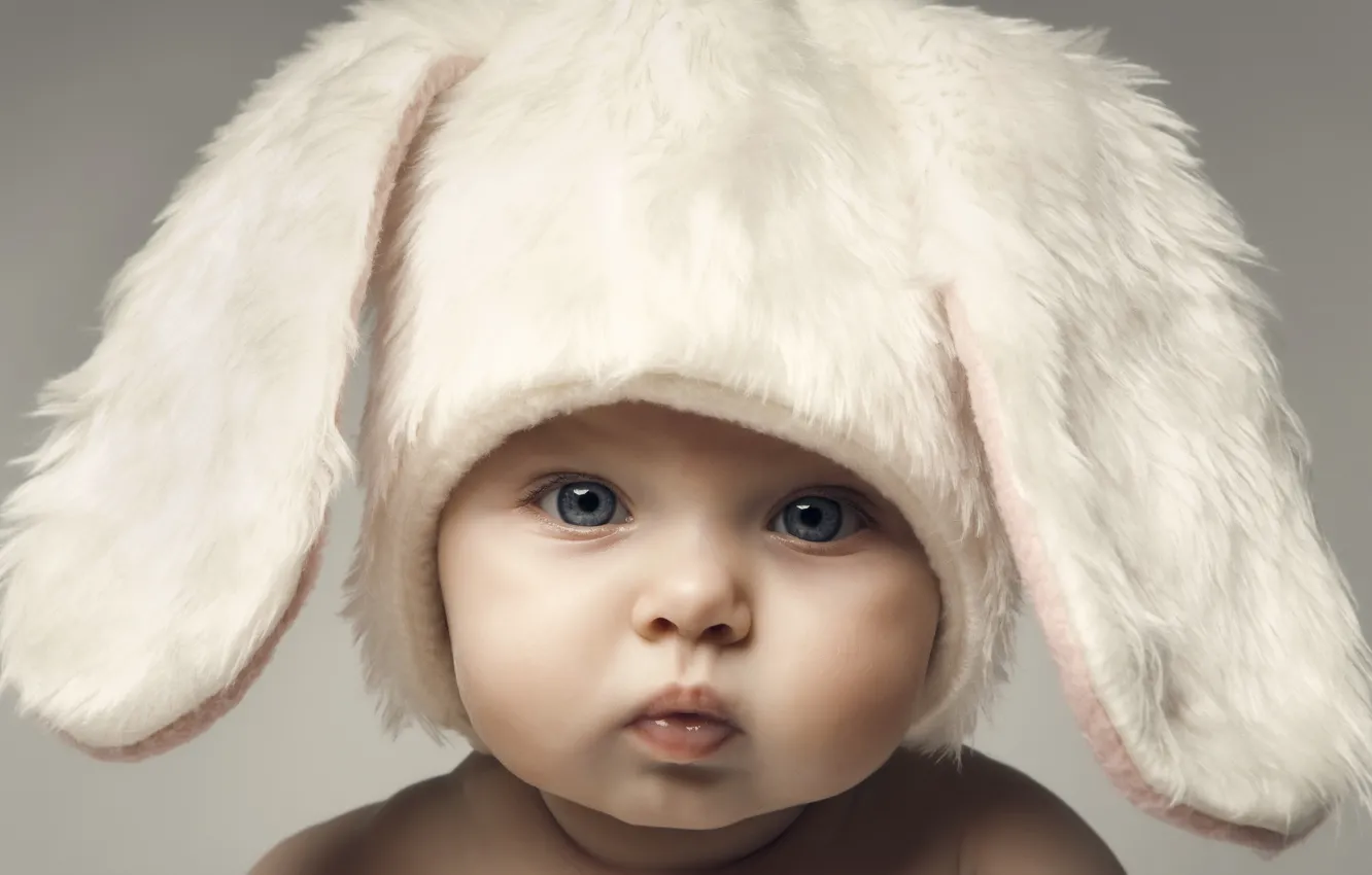 Photo wallpaper child, baby, bunny