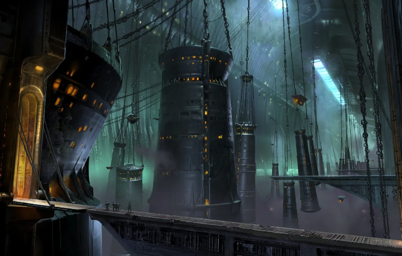 Photo wallpaper bridge, construction, hangar, soldiers, giant, Destiny, conceptart