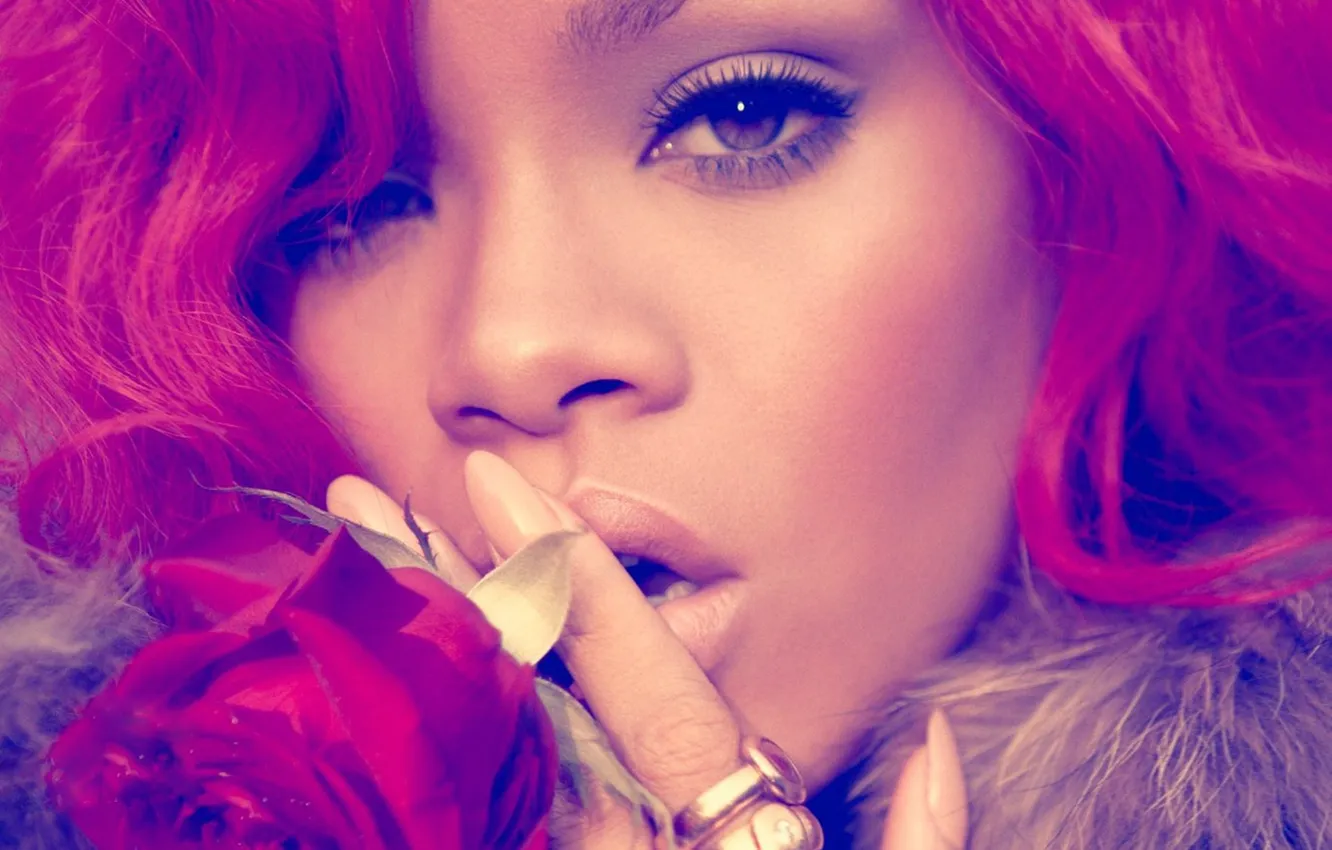 Photo wallpaper girl, roses, Rihanna, loud, Red