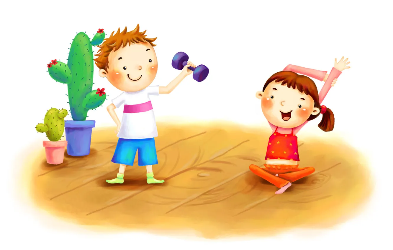 Photo wallpaper children, cactus, charging