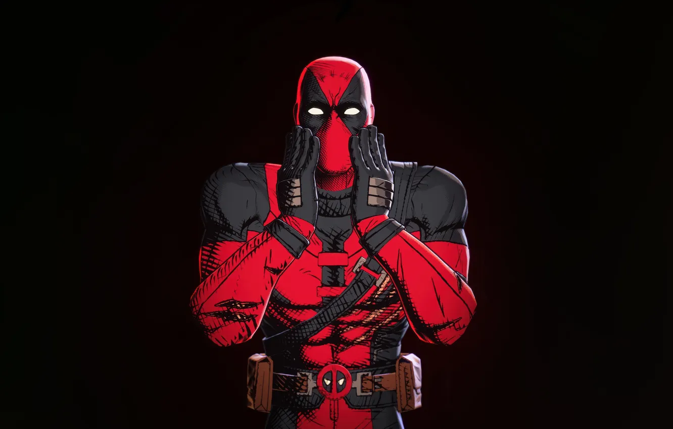Photo wallpaper black background, Deadpool, super hero, Marvel