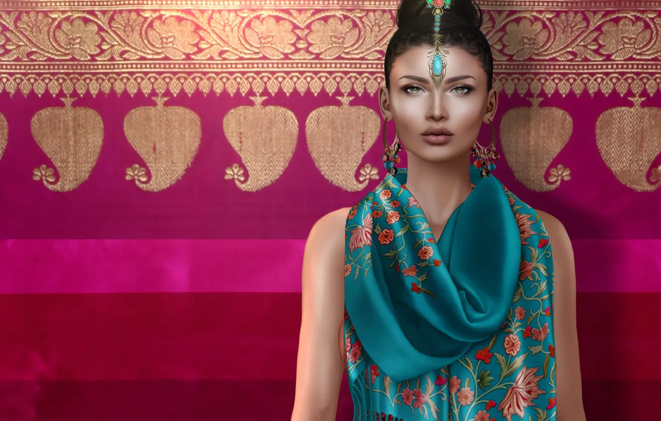 Photo wallpaper girl, decoration, fabric, the Indian woman