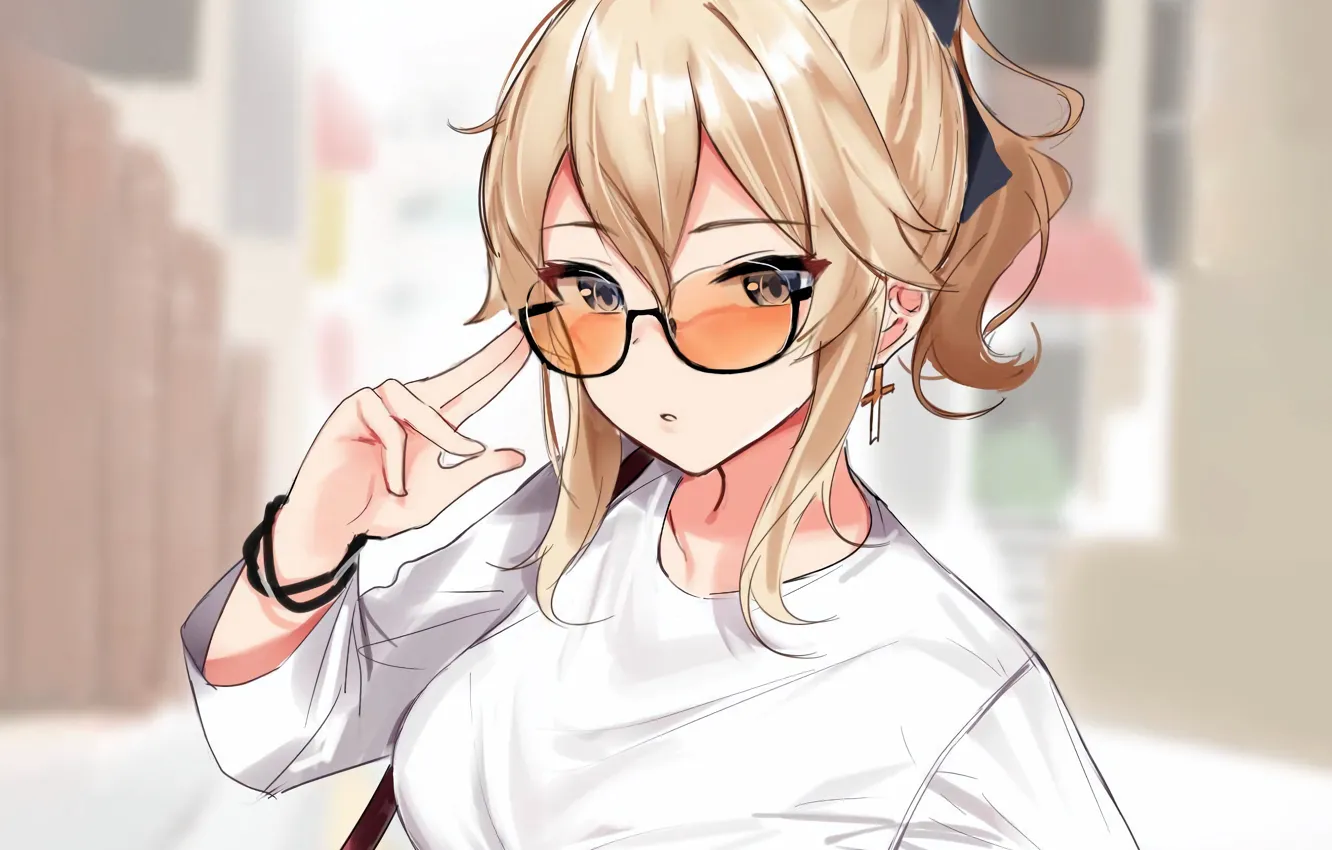 Photo wallpaper girl, anime, beautiful, short hair, pretty, glasses, attractive, handsome