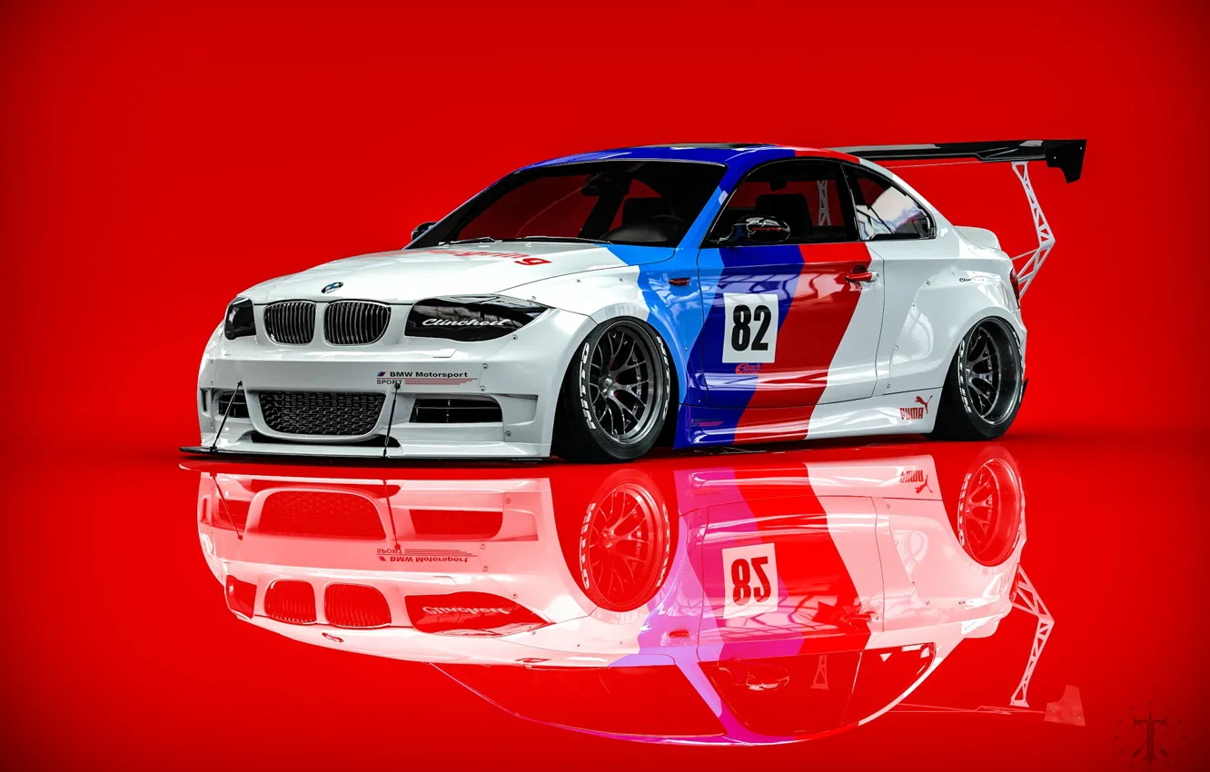 Photo wallpaper Auto, BMW, Machine, Rendering, Red background, BMW 1 Series, Transport & Vehicles, Clinched