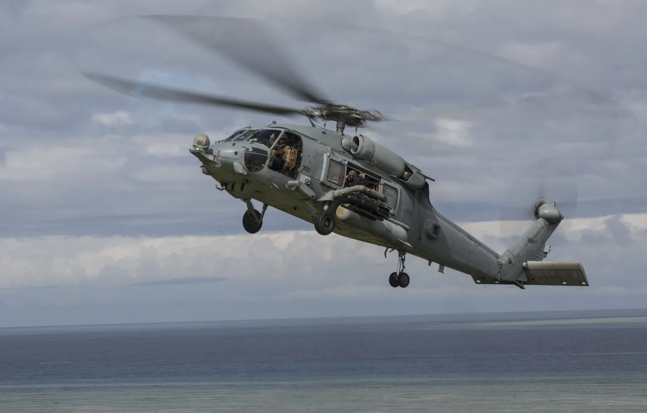 Photo wallpaper Sea, Helicopter, US NAVY, MH-60R Seahawk