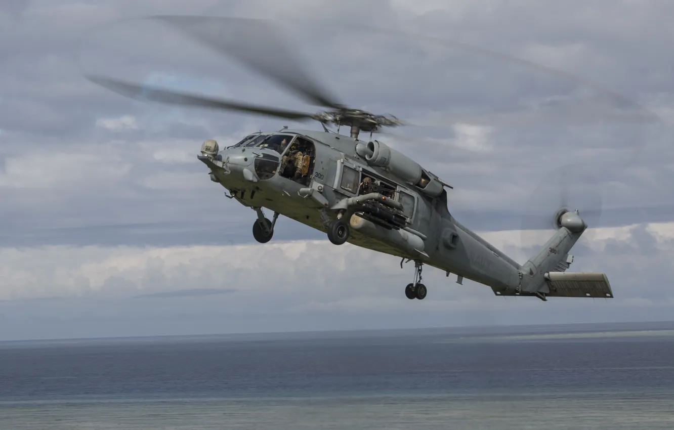 Photo wallpaper sea, helicopter, US NAVY, MH-60R Seahawk