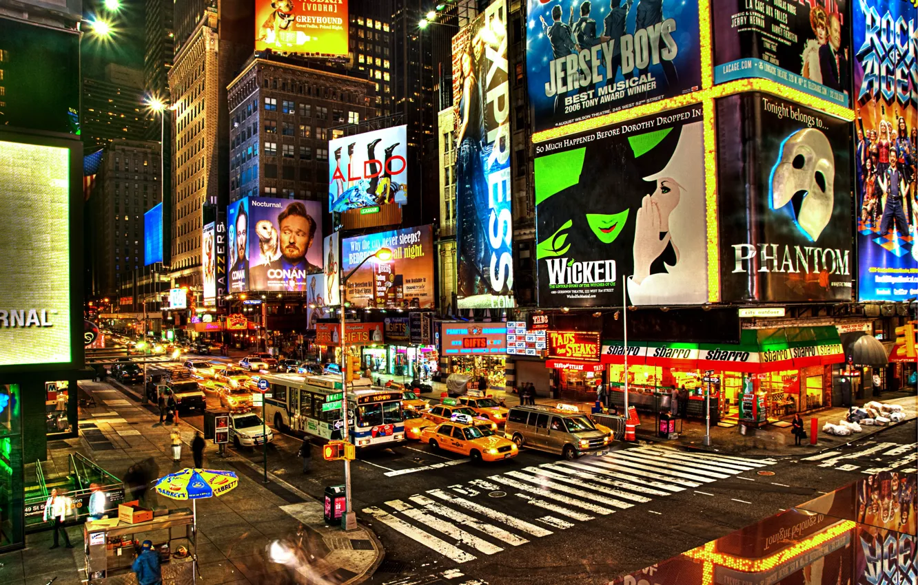 Photo wallpaper machine, street, the evening, advertising, crossroads, new York, new york
