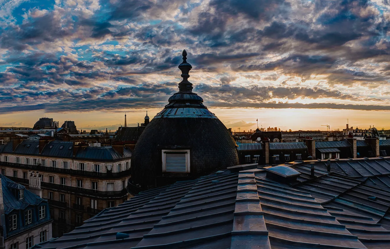 Photo wallpaper roof, clouds, Paris, home
