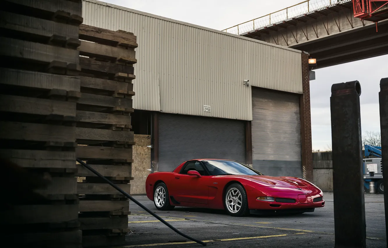 Photo wallpaper Corvette, Red, Wheels, C5