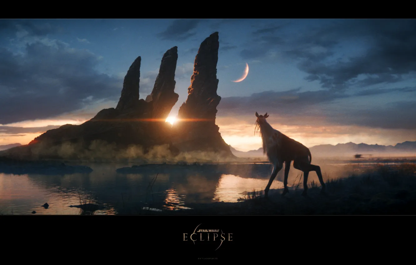 Photo wallpaper water, sunset, fiction, rocks, animal, Star wars, eklips, Star Wars Eclipse