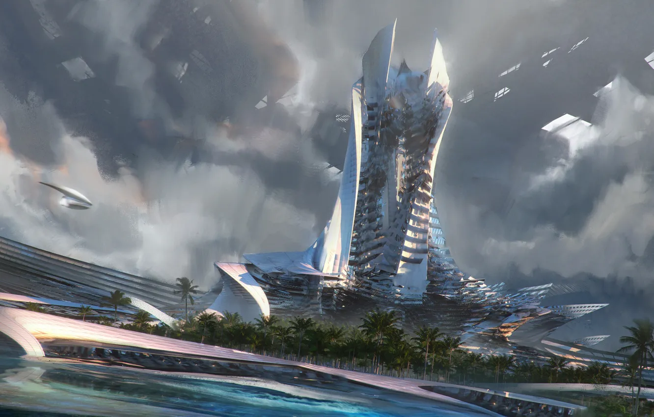 Photo wallpaper palm trees, construction, Twitch stream collaboration with Hugh Marentes