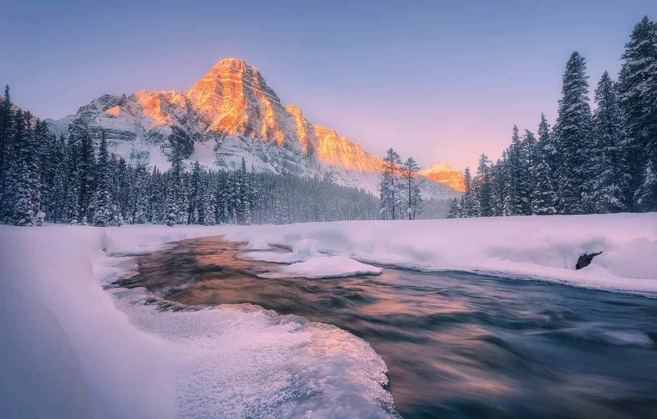 Photo wallpaper Alberta, winter, Jasper National Park, Canadian Rockies