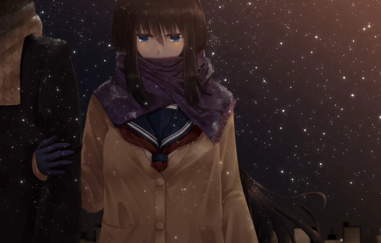 Photo wallpaper winter, snow, snowflakes, anime, girl, anime, winter, cold