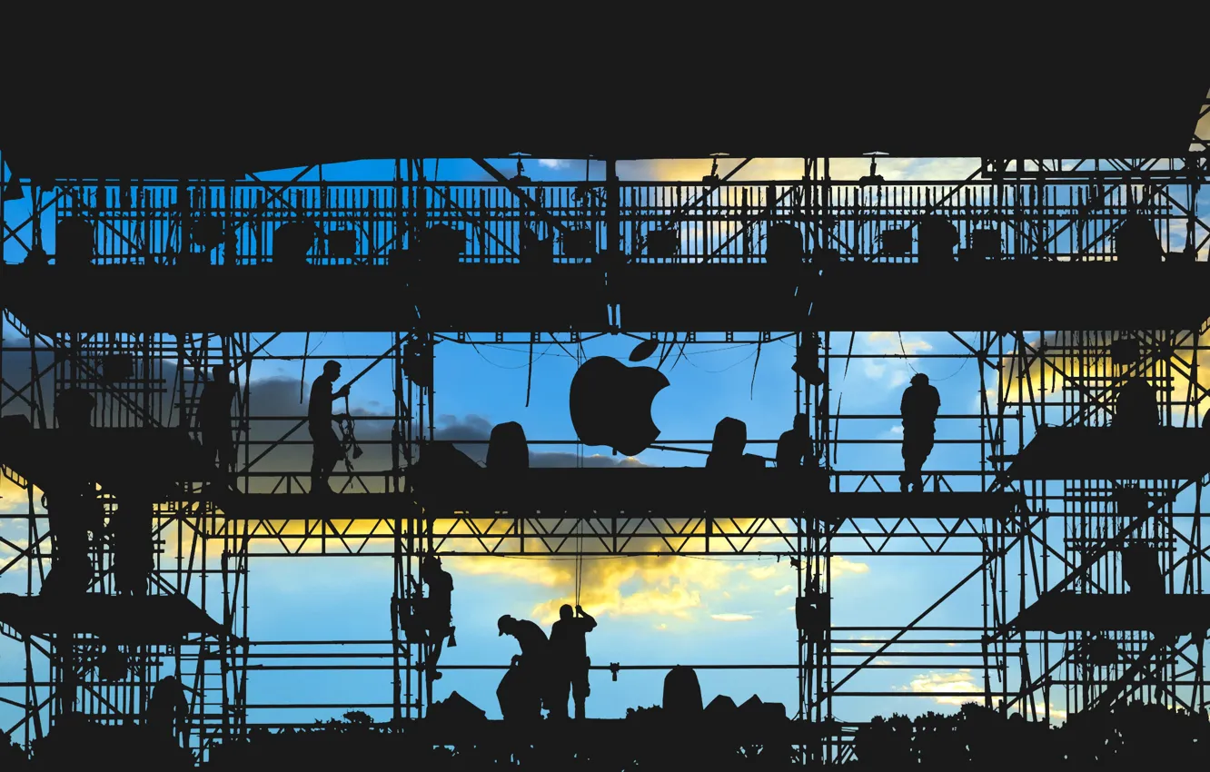 Photo wallpaper logo, men, silhouette, work, Apple Inc.