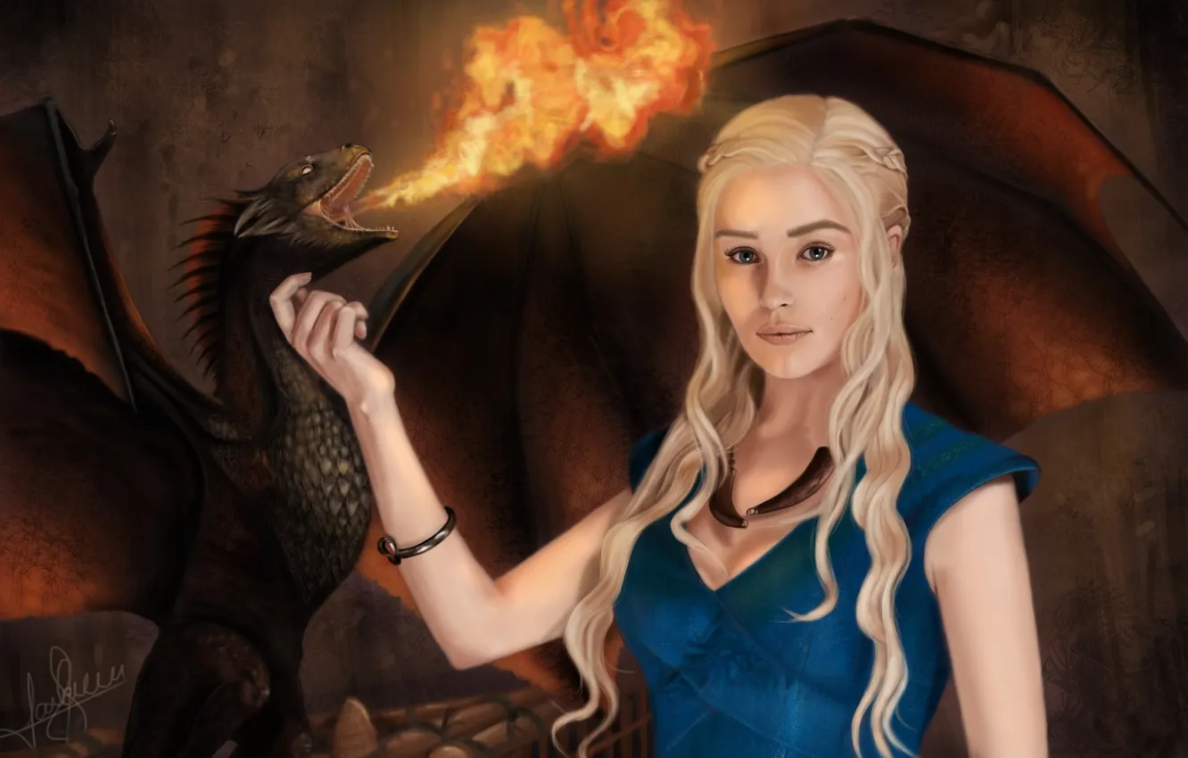 Photo wallpaper girl, lights, dragon, A Song of Ice and Fire, A song of Ice and Fire, …