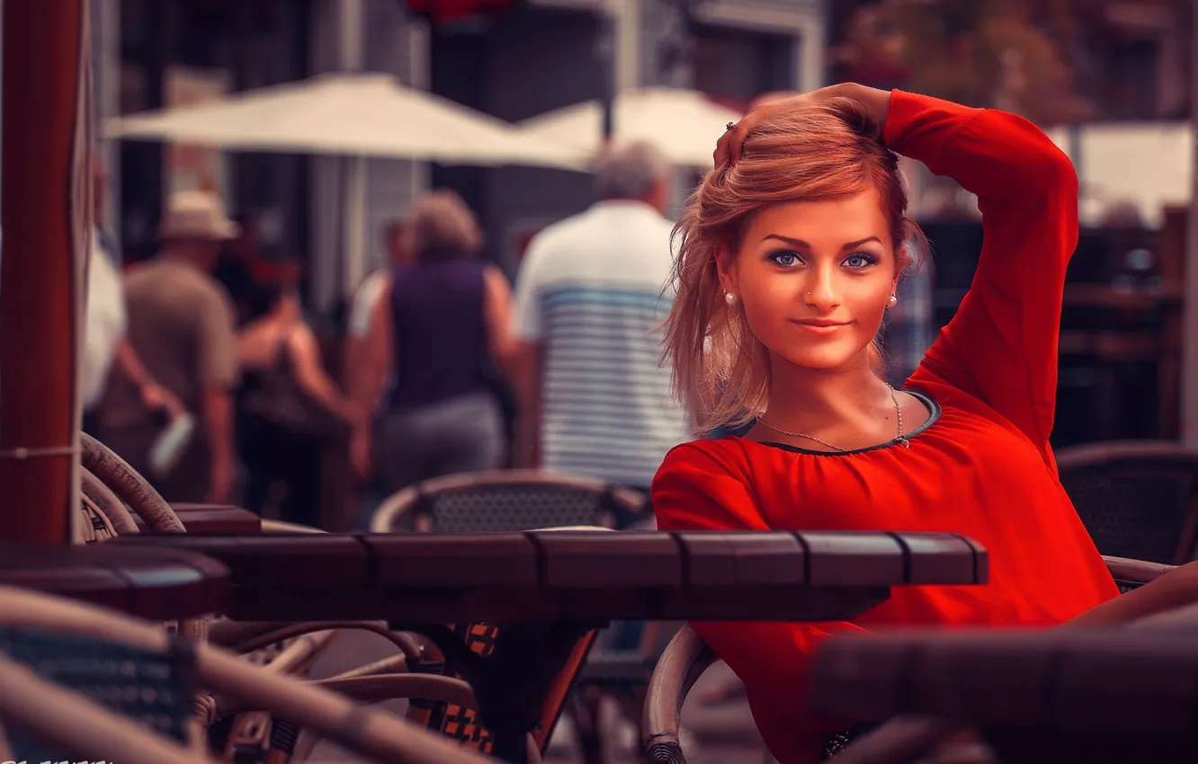 Photo wallpaper girl, smile, sweetheart, cafe, photographer, charm, face, Arthur Kukushkin