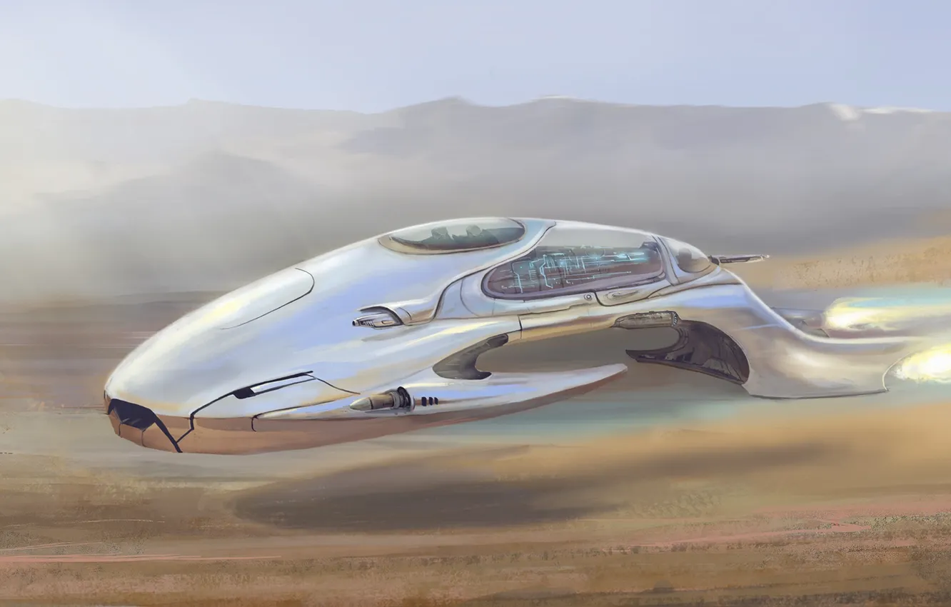 Photo wallpaper sand, flight, mountains, future, speed, aircraft