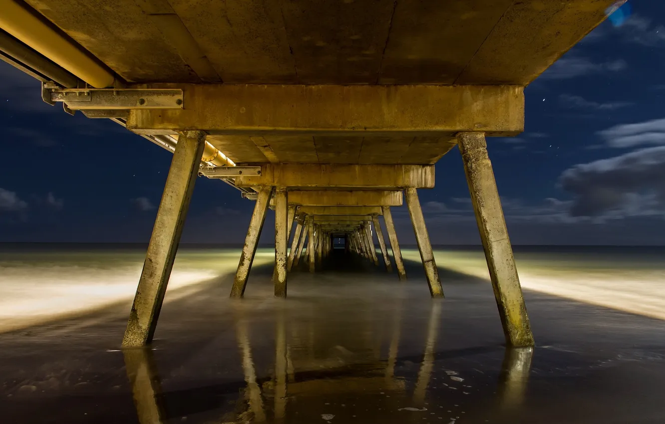 Photo wallpaper sea, night, bridge