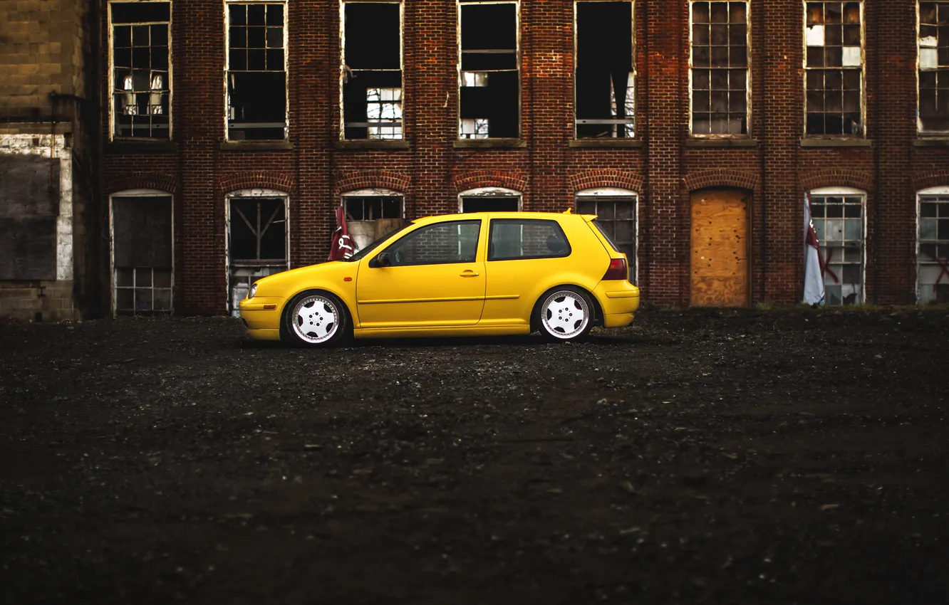 Photo wallpaper yellow, Volkswagen, profile, Golf, golf, Volkswagen, MK4