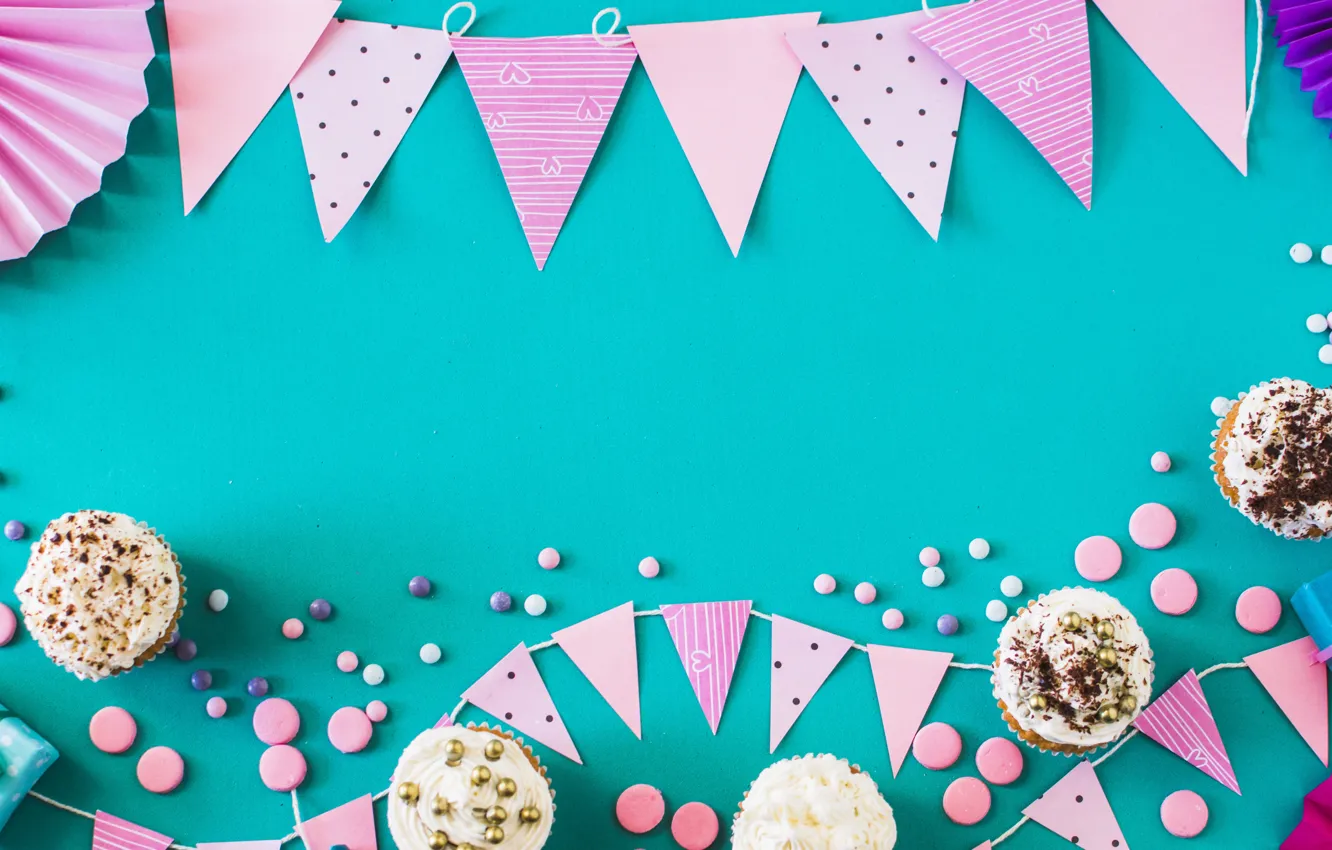 Photo wallpaper gifts, flags, dessert, decor, cupcakes, Birthday, Birthday
