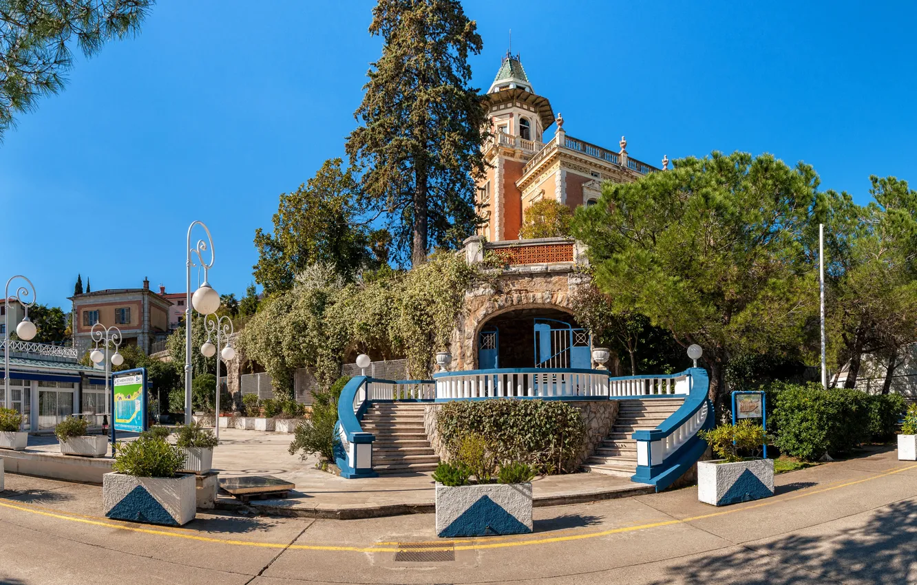 Photo wallpaper the city, street, Villa, lights, ladder, Croatia, villa, Croatia