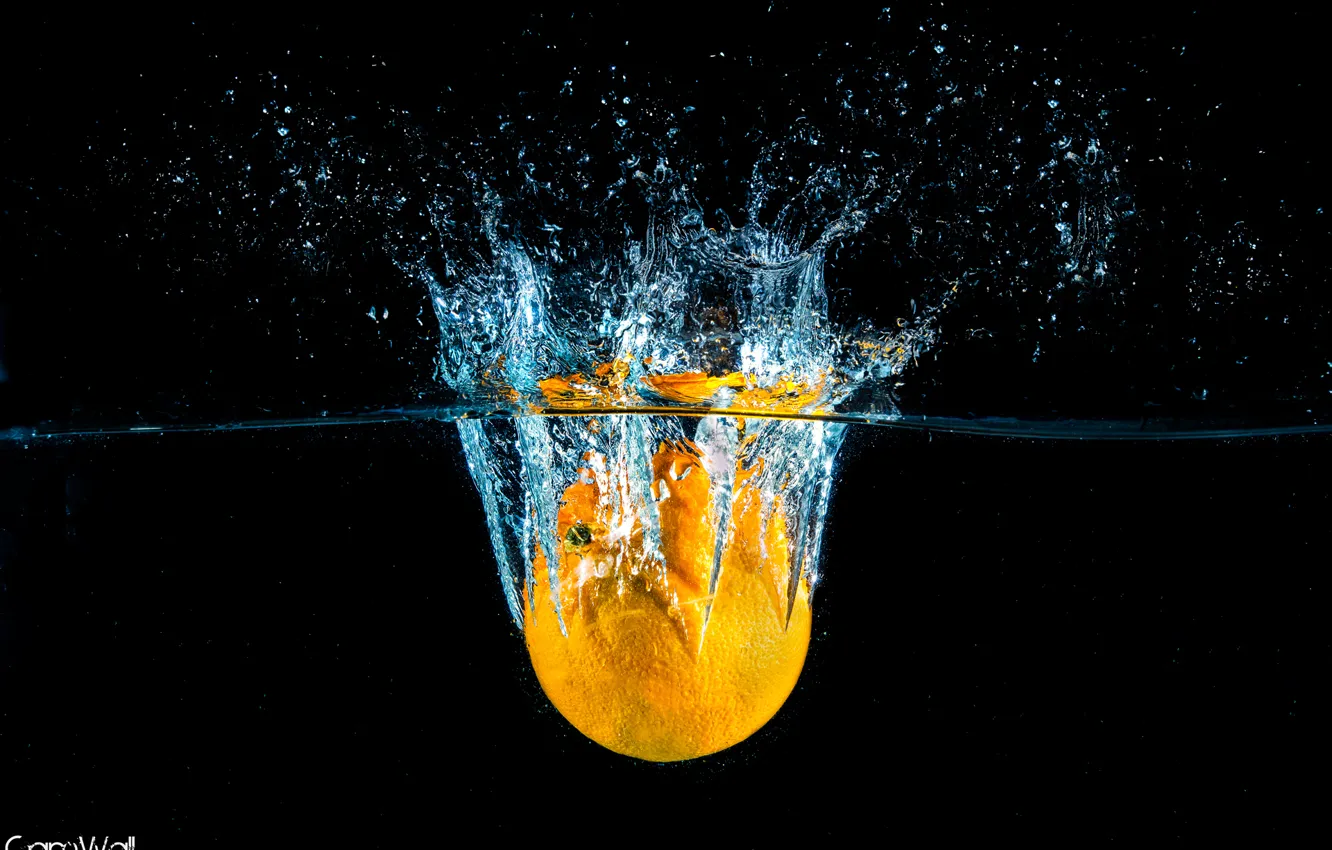 Photo wallpaper water, squirt, lemon, orange, splash, citrus