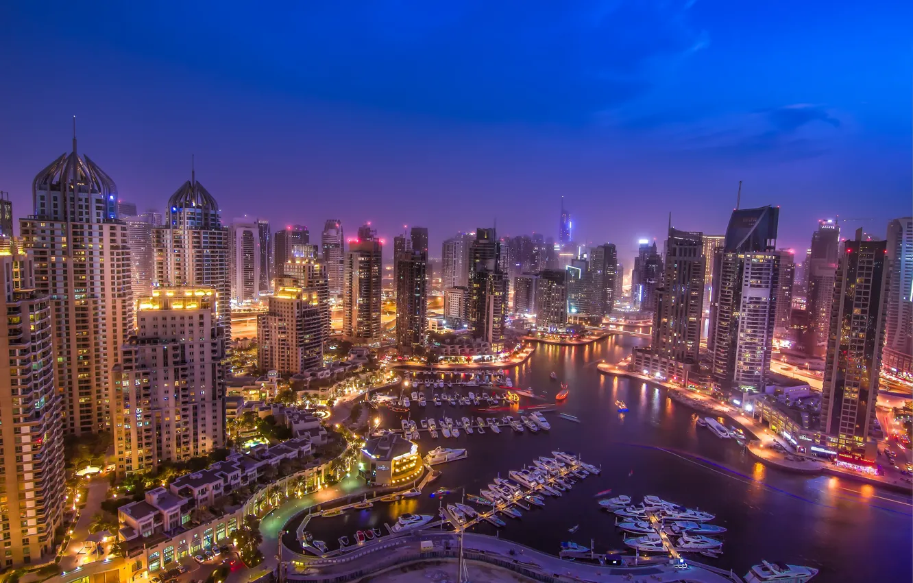 Photo wallpaper beautiful, panorama, Dubai, night city, Dubai, UAE, UAE