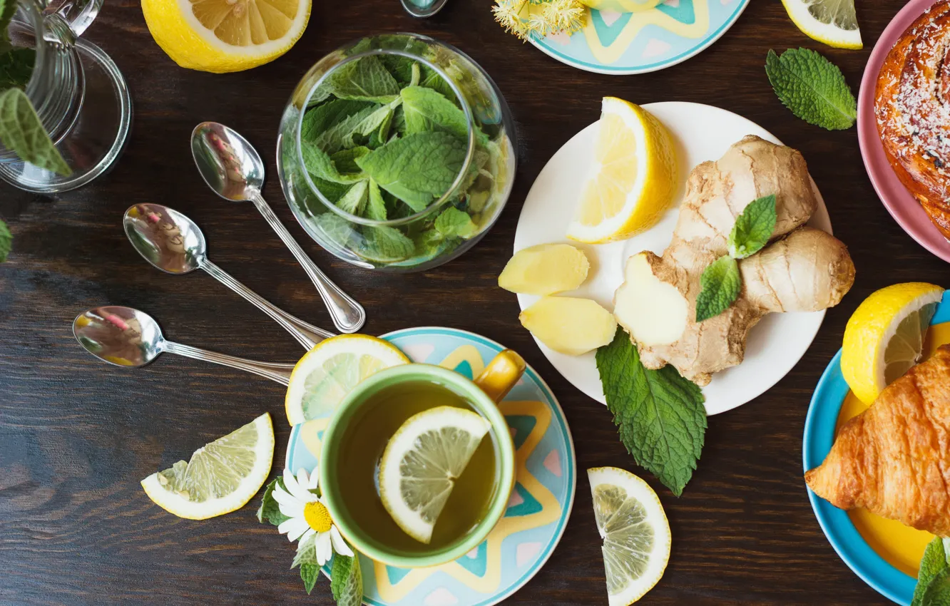 Photo wallpaper lemon, citrus, mint, ginger, Tea, Beverage