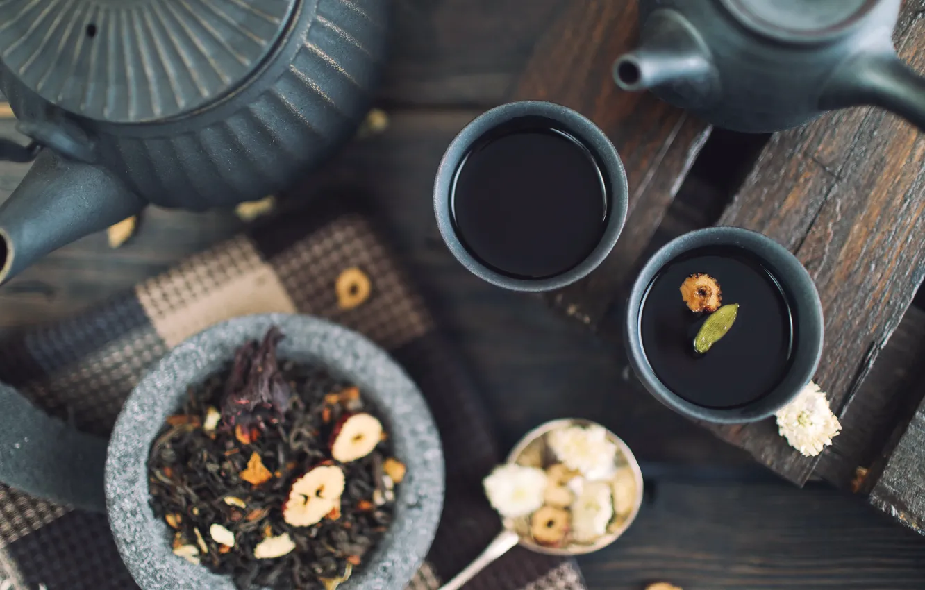 Photo wallpaper kettle, Cup, drink, tea fragrant