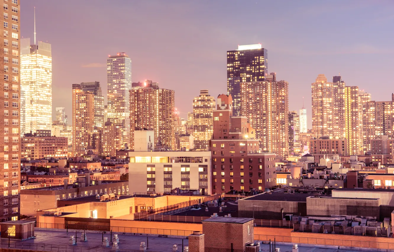 Photo wallpaper roof, light, the city, lights, building, home, New York, skyscrapers