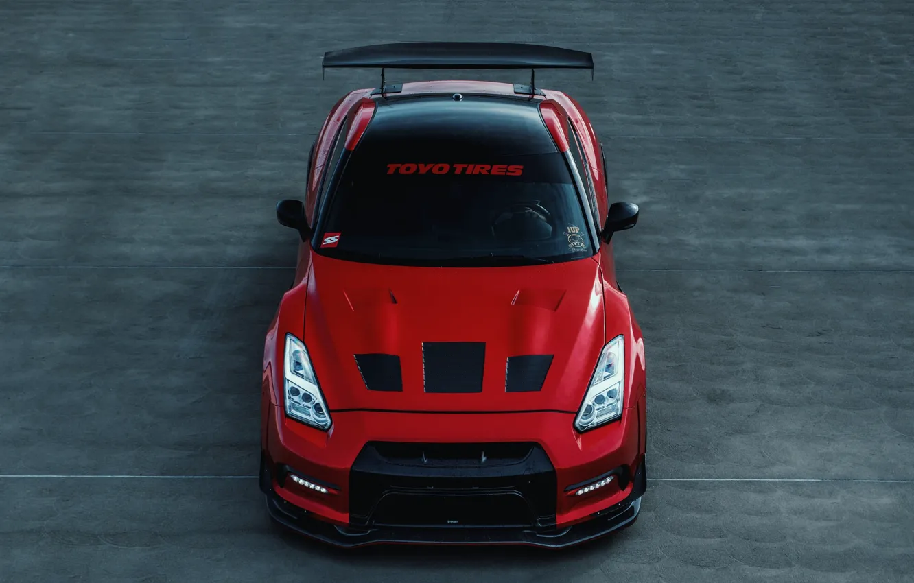 Photo wallpaper GTR, Nissan, R35, RED, Asphalt, Toyo