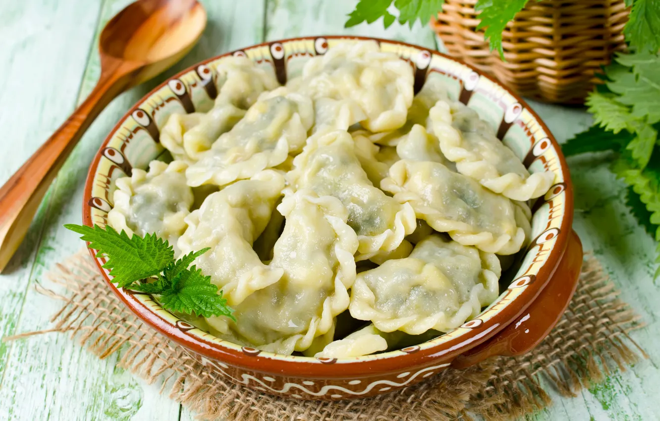 Photo wallpaper plate, bowl, the dough, dumplings