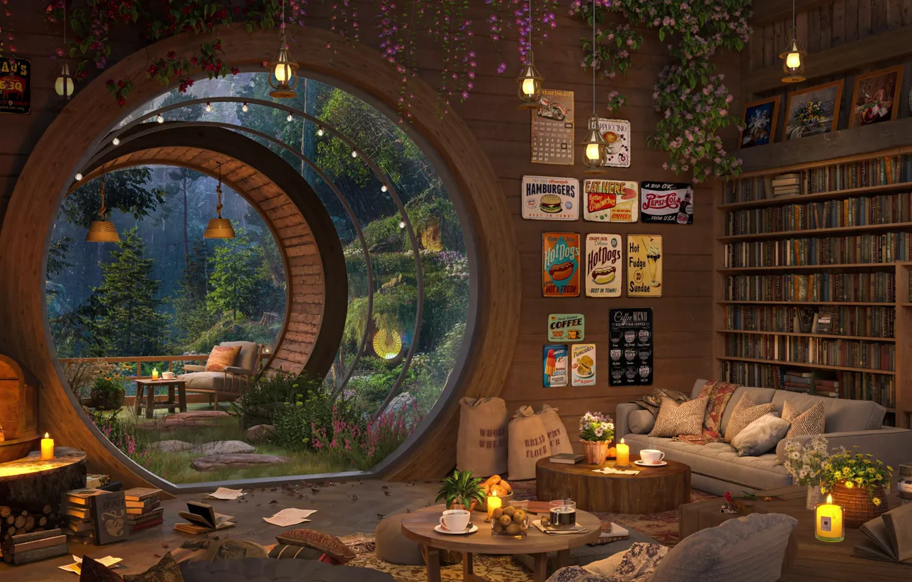 Photo wallpaper lights, Insignia, wood, room, home, cool, Ambience