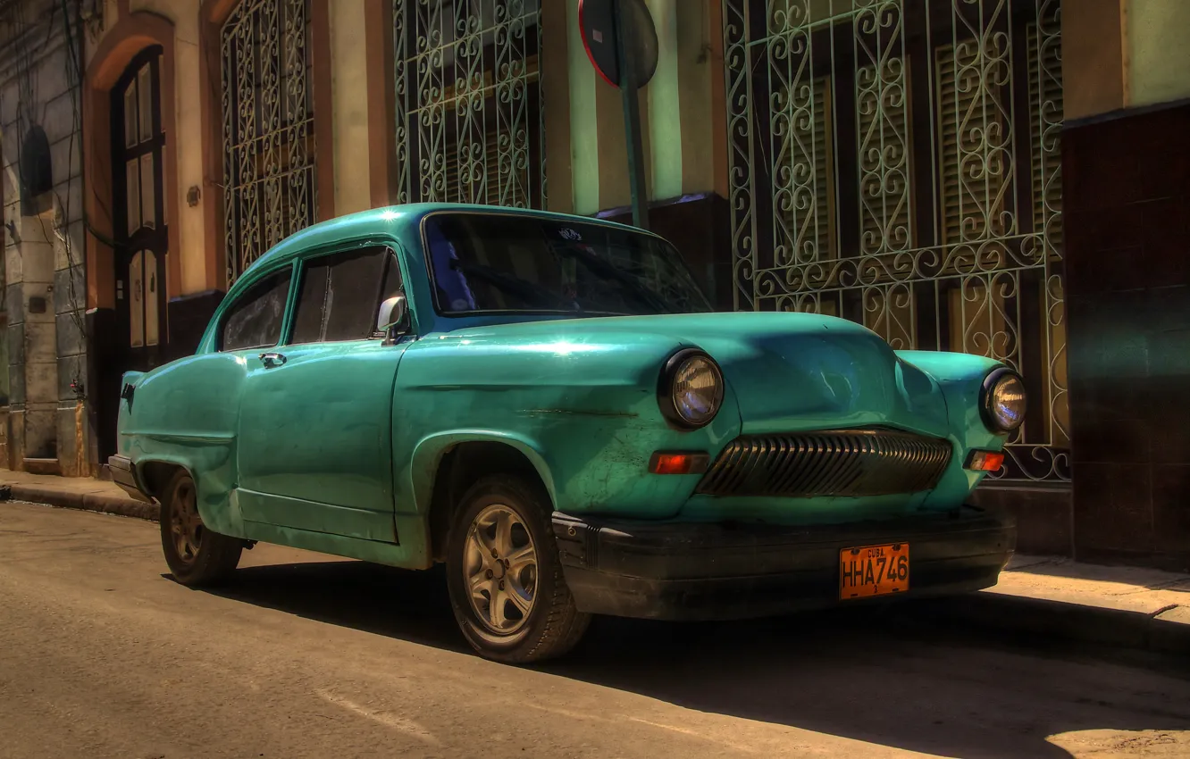 Photo wallpaper retro, street, car, Cuba, Havana