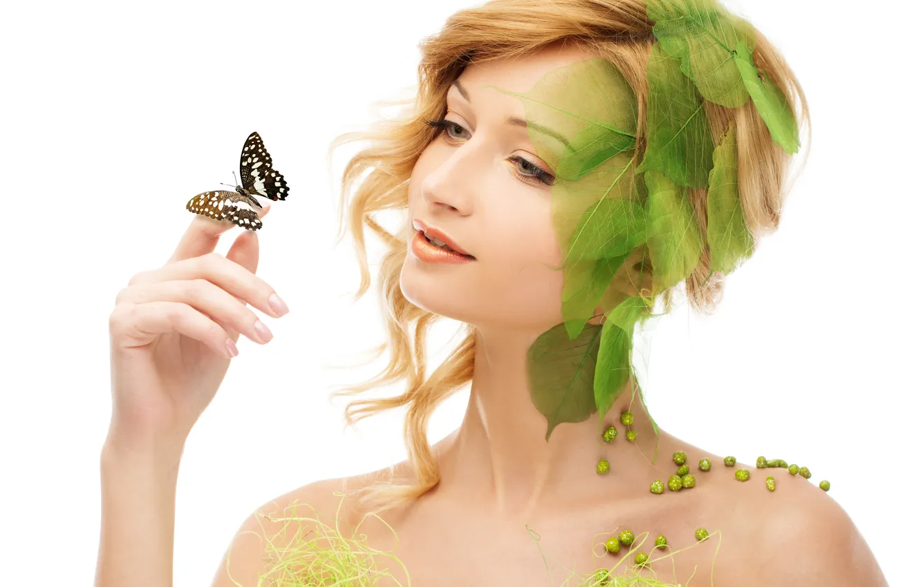 Photo wallpaper grass, girl, style, butterfly, spring, fashion