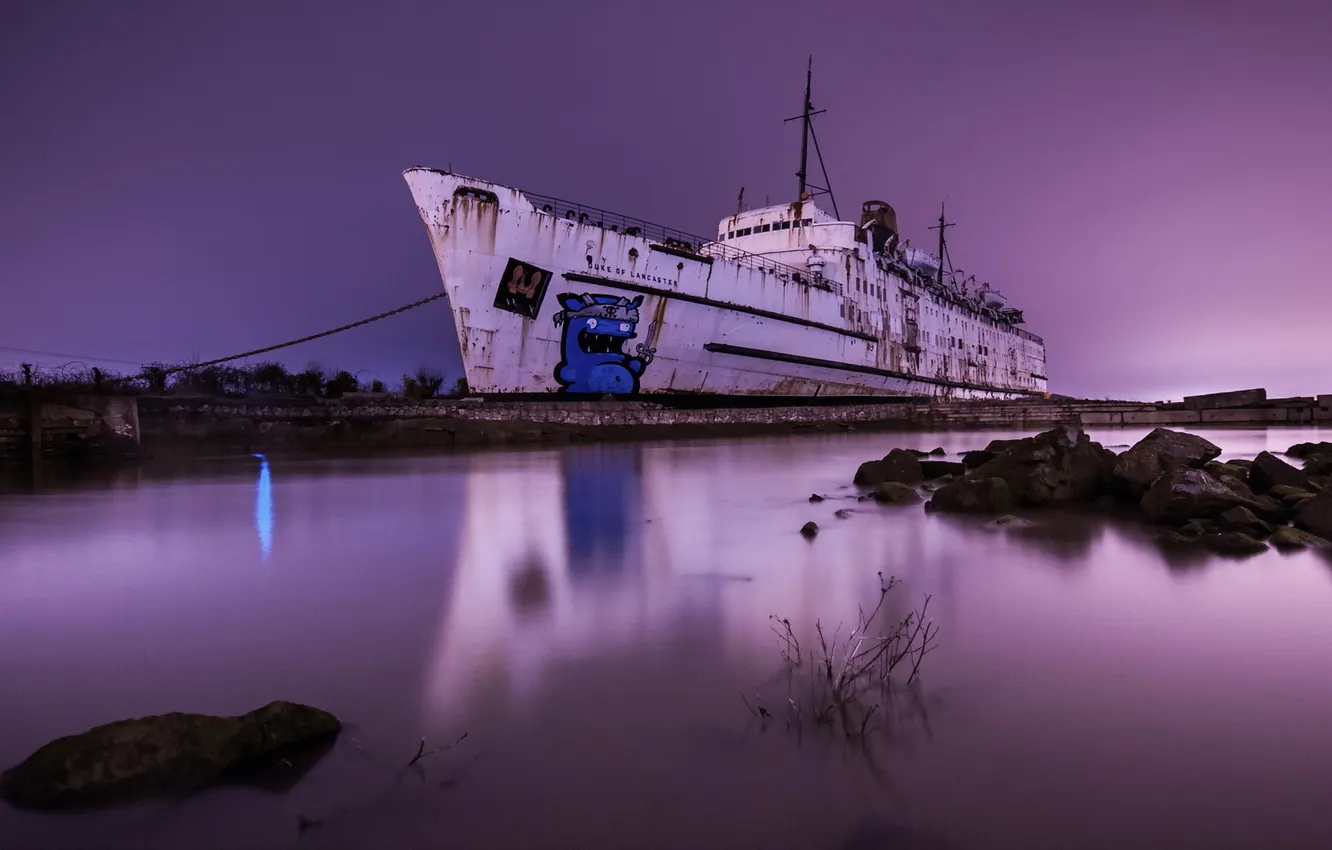 Photo wallpaper night, ship, pier