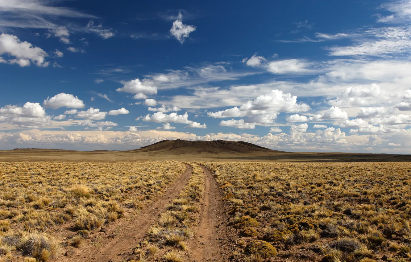 Photo wallpaper road, the sky, clouds, desert