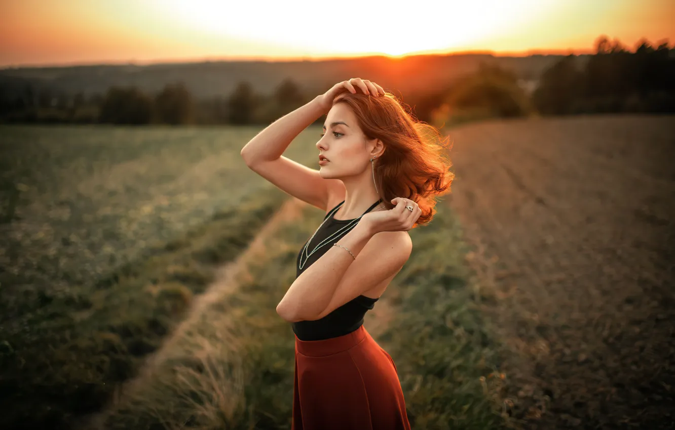 Photo wallpaper summer, girl, the sun, decoration, sunset, nature, pose, earrings