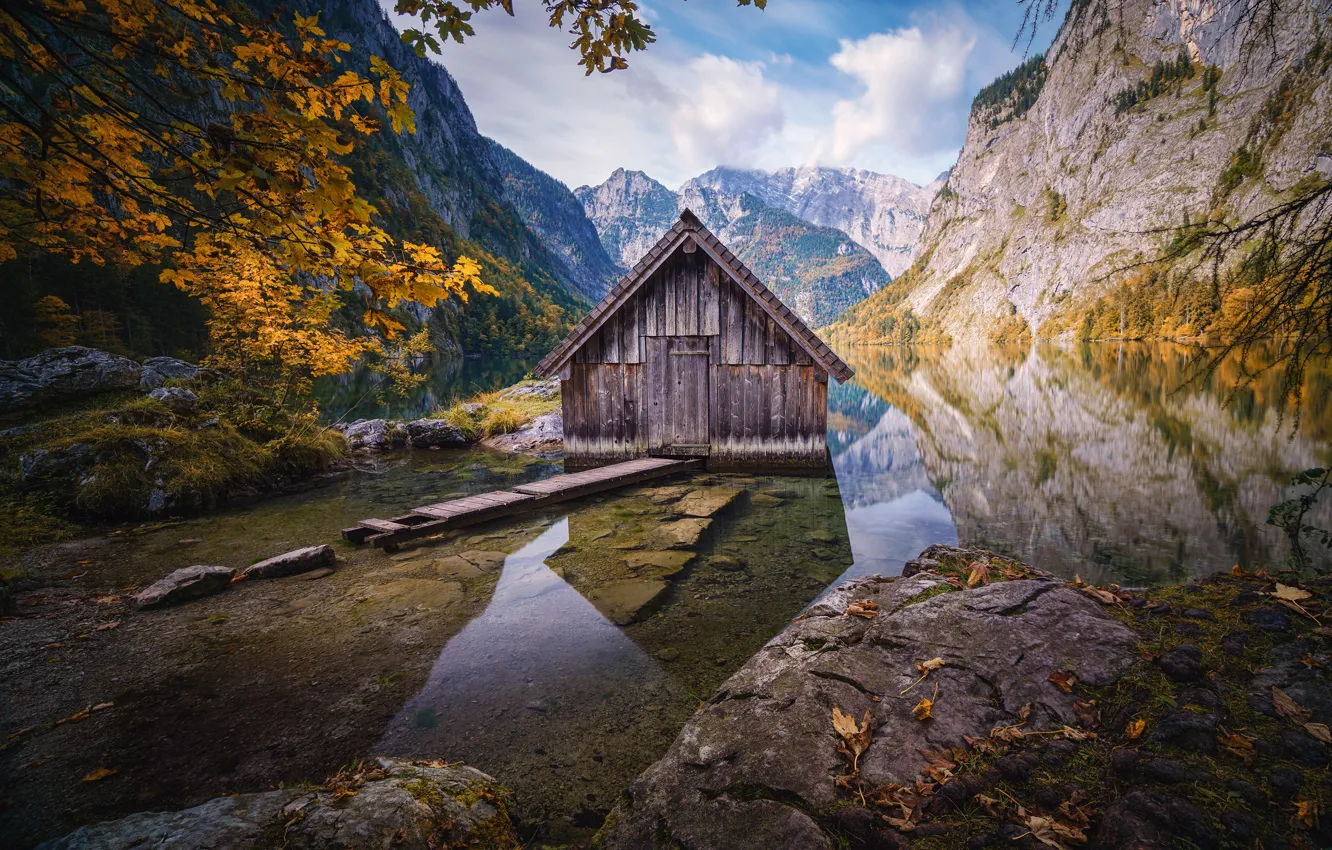 Photo wallpaper autumn, landscape, mountains, nature, lake, Germany, Bayern, Alps
