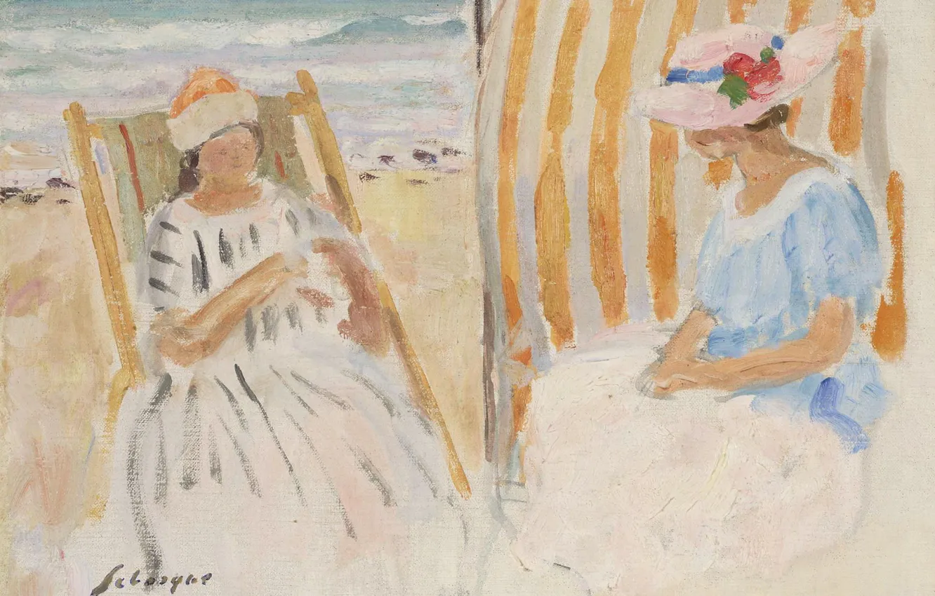 Photo wallpaper figure, picture, Henri Lebasque, Henri Lebacq, Two young women on the beach of Saint-Jean-de-Monts