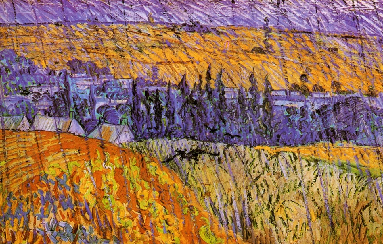 Photo wallpaper Landscape, Vincent van Gogh, at Auvers in the Rain