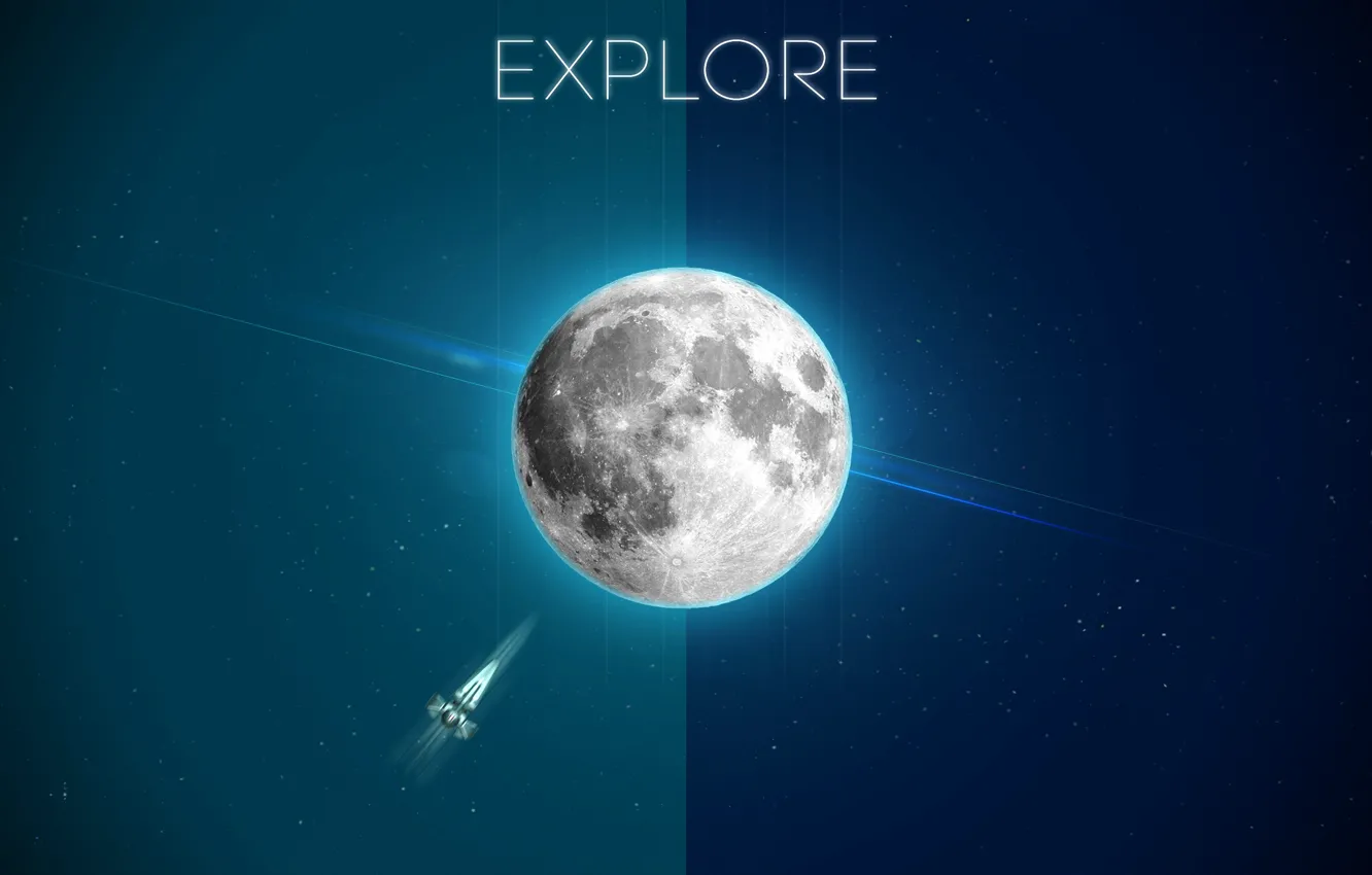 Photo wallpaper stars, blue, background, Wallpaper, the moon, minimalism, minimal, space