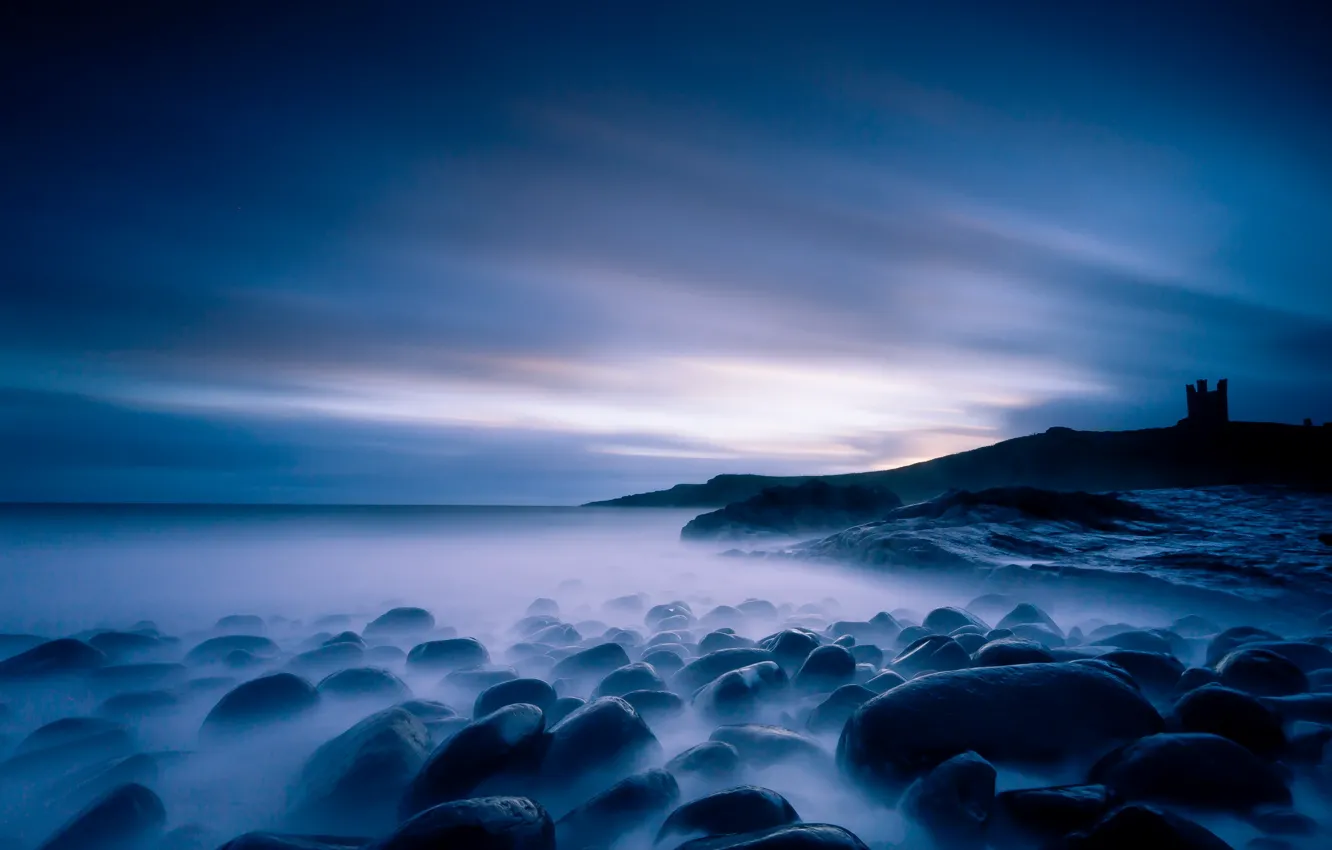 Photo wallpaper sea, landscape, night, rocks