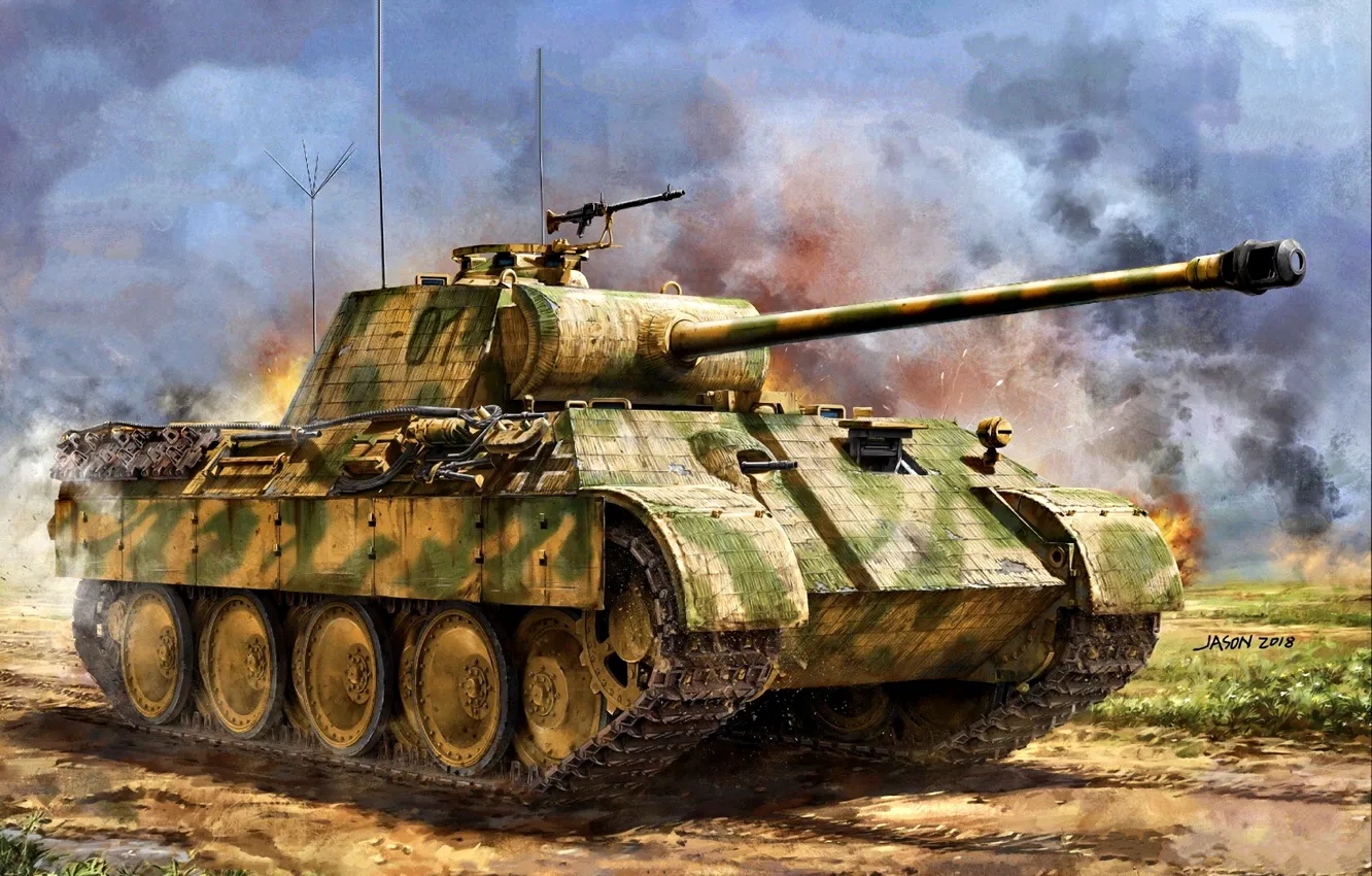 Photo wallpaper Germany, Panther, Tank weapon, Average, Painting, WWII, Pz.Kpfw.V, command tank