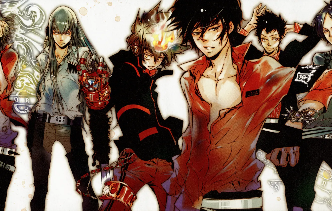 Photo wallpaper flame, shirt, guys, strap, art, mafia, Sawada Tsunayoshi, Katekyo Hitman REBORN!