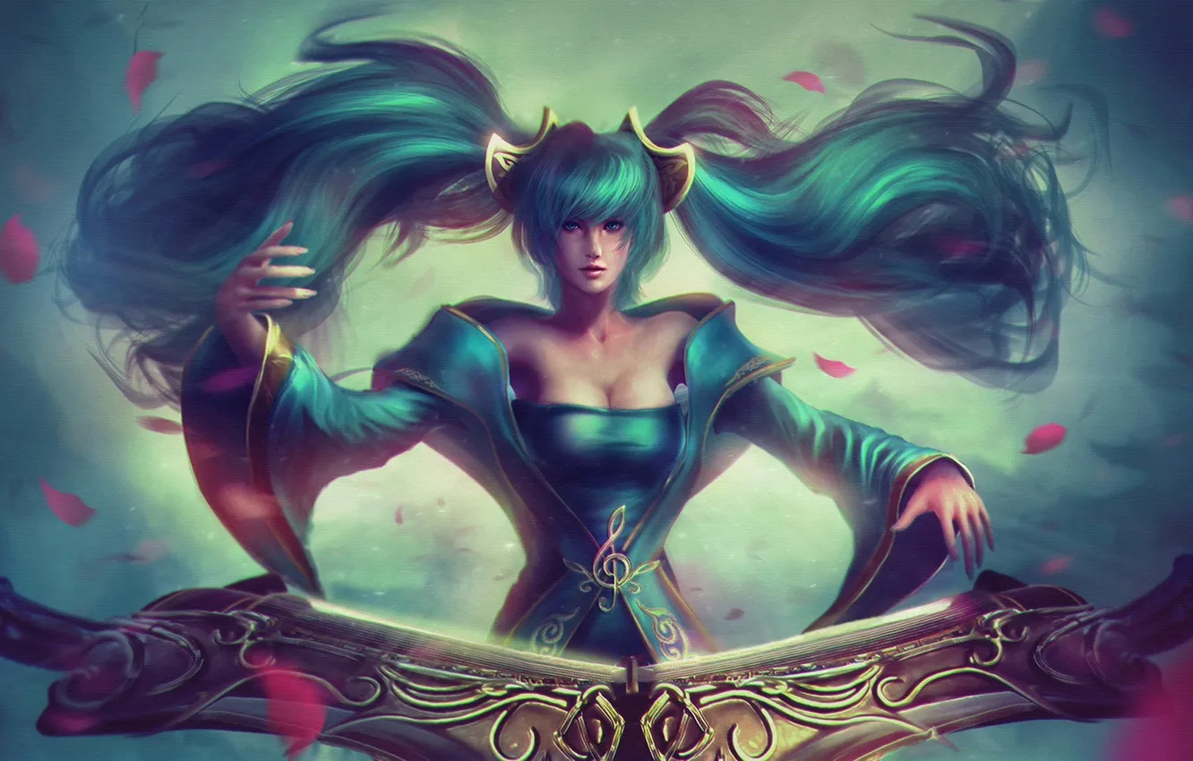 Photo wallpaper girl, hair, dress, League of Legends, sona, Maven of the Strings