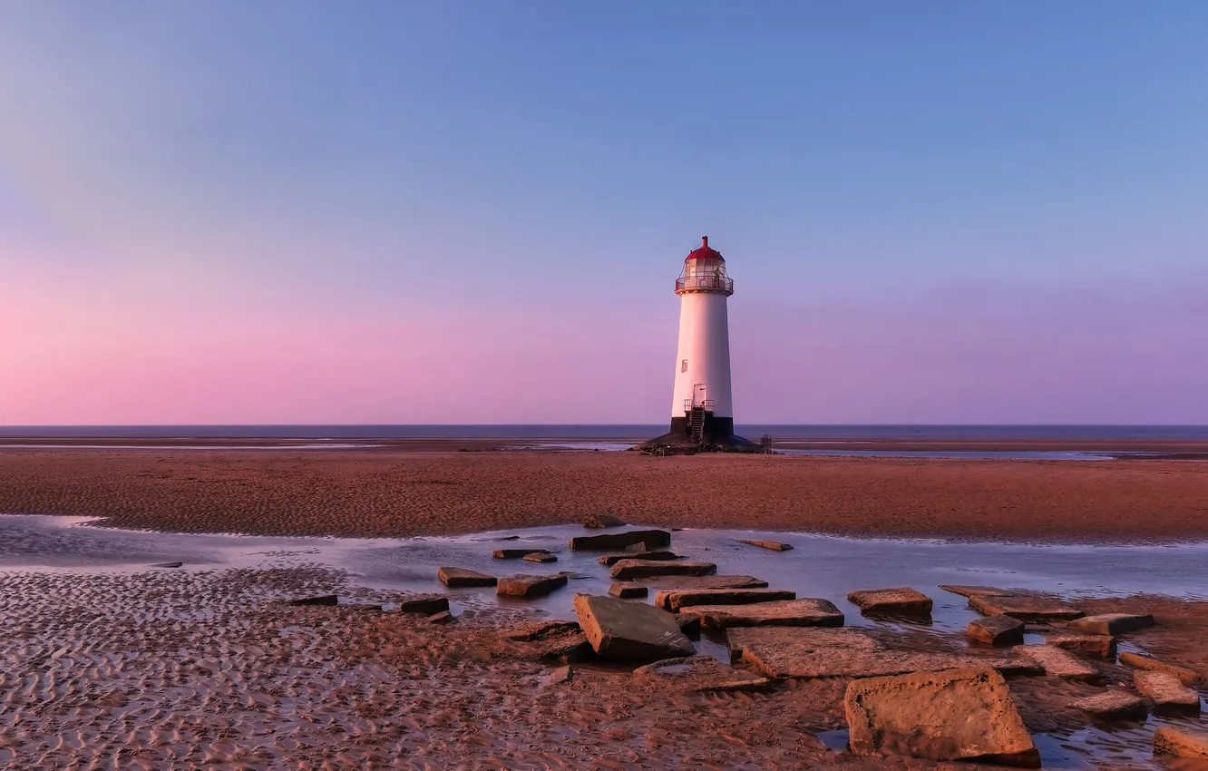 Photo wallpaper sand, beach, landscape, stones, photo, coast, view, lighthouse