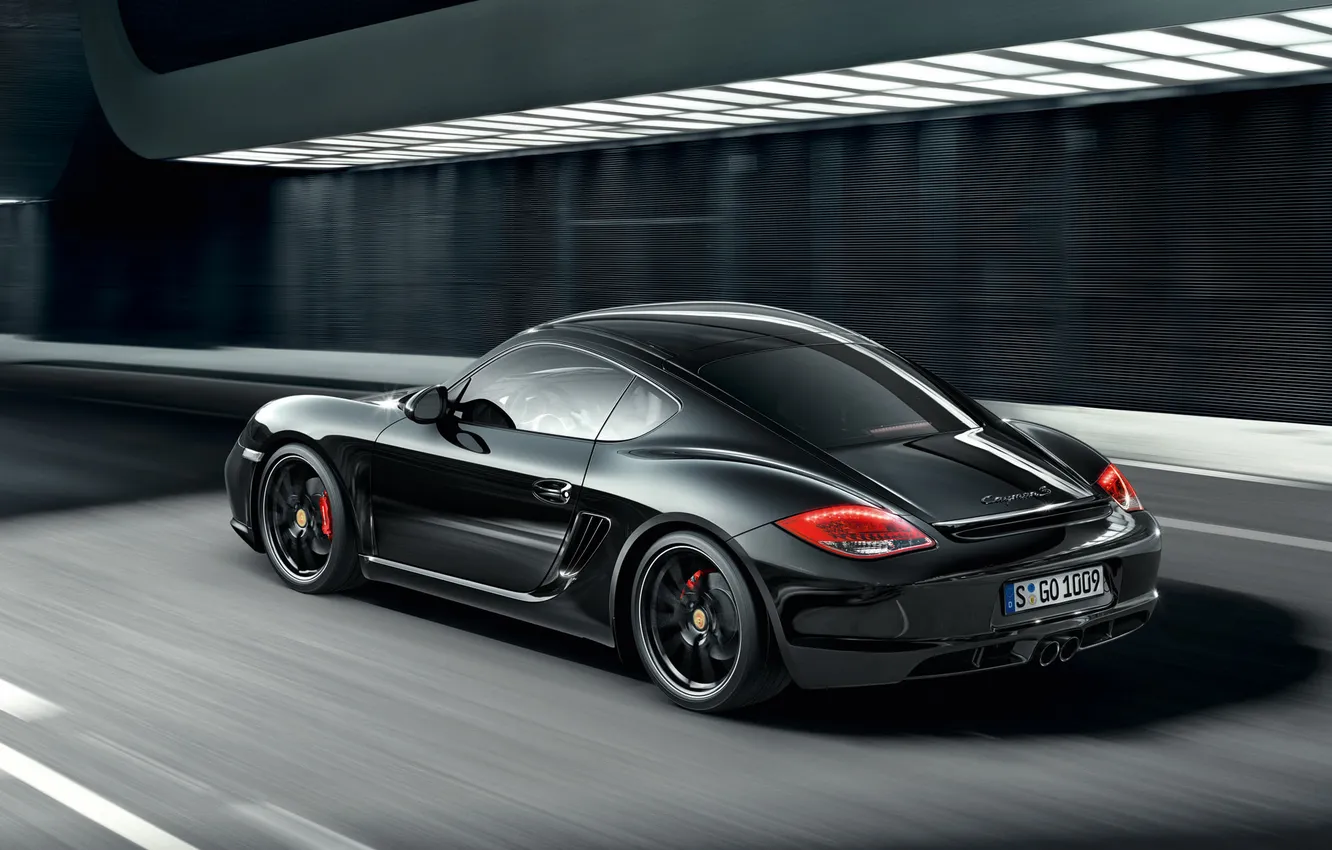 Photo wallpaper black, Porsche, lighting, Cayman, Porsche, rear view, beautiful car, Black Edition